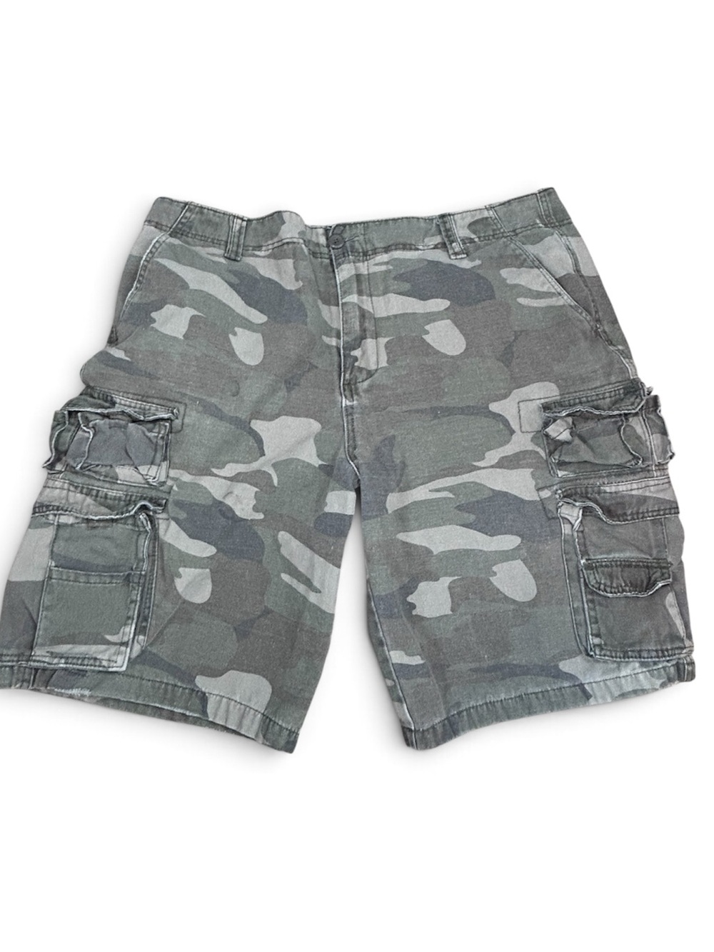 VTG Y2K Baggy Camo Cargo Shorts Gorpcore Streetwear Destroyed Skater Grunge